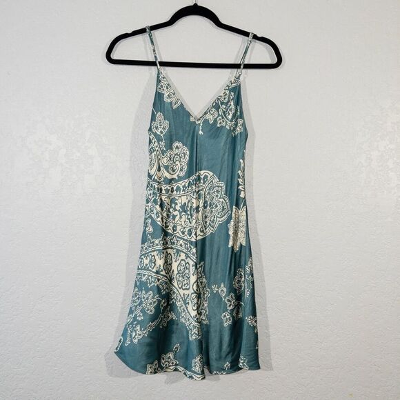 Zara Green & Cream Paisley Silk Slip Dress Size Small - Picture 8 of 8